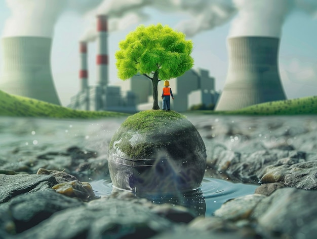 사진 환경 친화적 인 현대 원자력 발전소 녹색 에너지 개념 재생 가능한 에너지