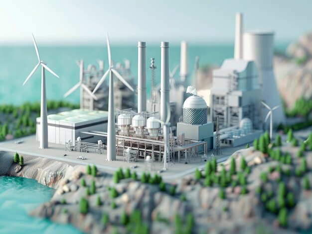 Photo eco friendly modern power plant with wind turbines green energy concept renewable energy