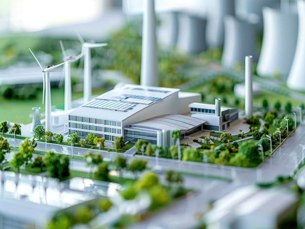 Eco friendly modern power stations with wind turbines green renewable energy