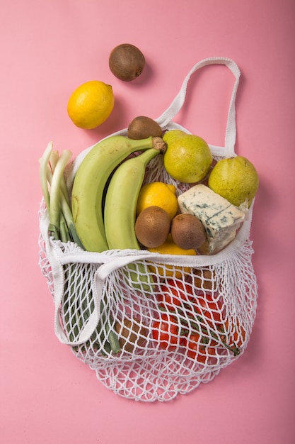 Eco friendly natural bag with organic fruits and vegetables.