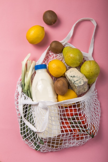 Eco friendly natural bag with organic fruits and vegetables.