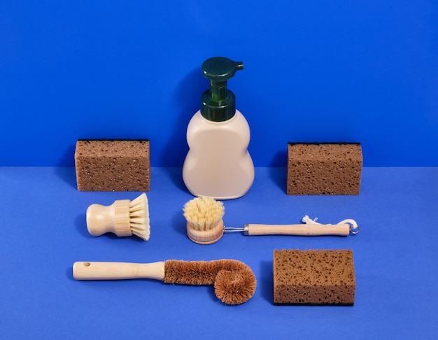 Eco friendly natural cleaners and cleaning supplies for dish washing Brushes and sponges different shape and size