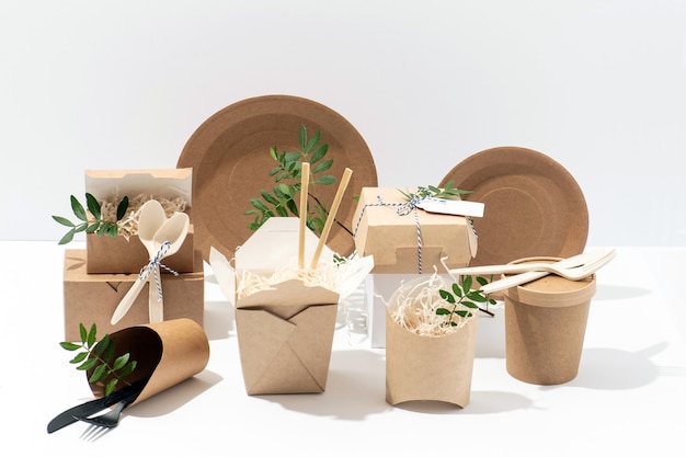 Eco friendly and recyclable tableware isolated