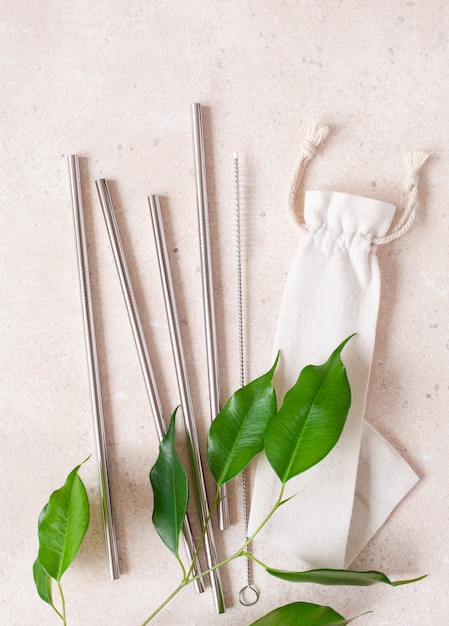 Eco-friendly reusable metal drinking straw. zero waste concept