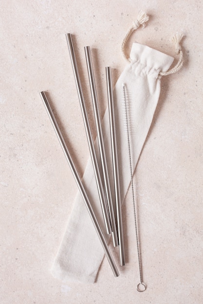 Eco-friendly reusable metal drinking straw. zero waste concept