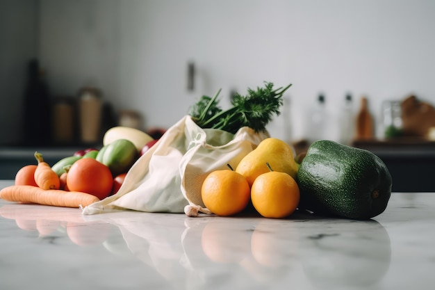 Eco friendly reusable shopping bag with fresh vegetables AI