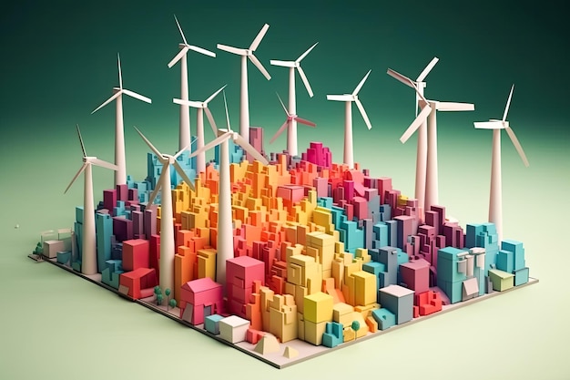 Eco friendly and save energy concept design urban countryside and cityscape of environment conservation paper art style