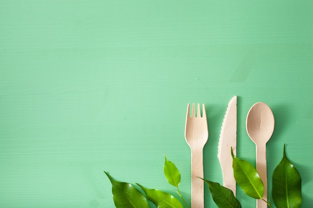 Eco-friendly wooden cutlery. plastic free concept