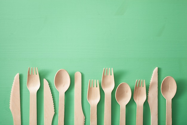 Eco-friendly wooden cutlery. plastic free concept