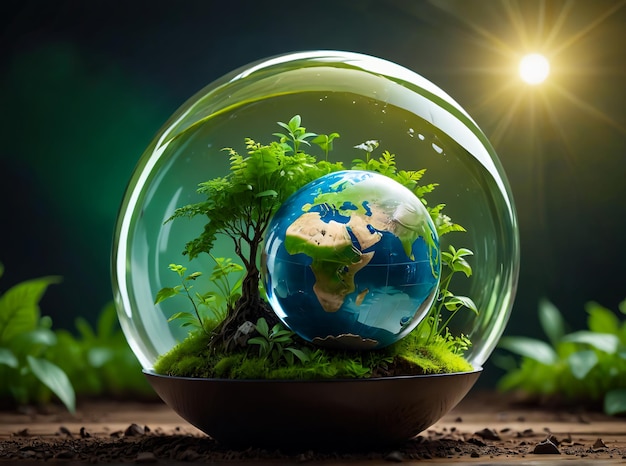 eco friendly world environment and earth day concept glass globe save the planet