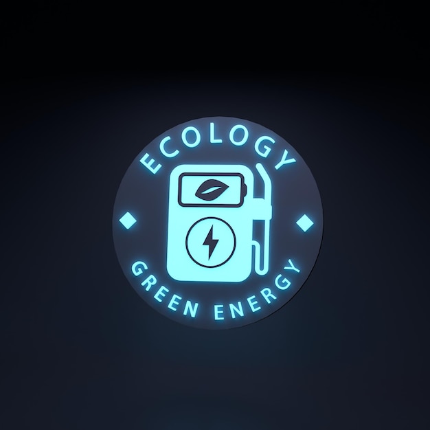 Foto icona al neon del carburante ecologico illustrazione di rendering 3d del concetto di ecologia