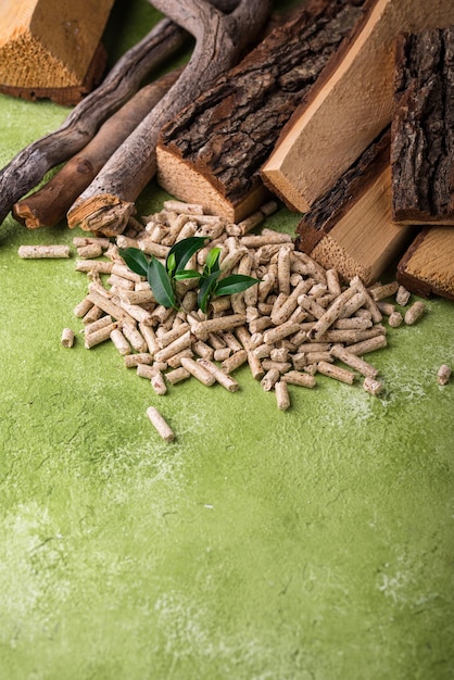 Eco fuel wooden pellets with firewood