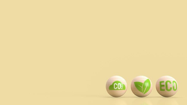 The eco icon on wood ball 3d rendering