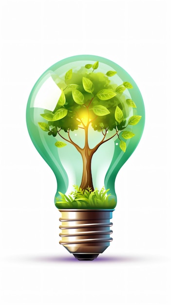 Экологическая лампочка зеленое дерево или энергосберегающая лампа