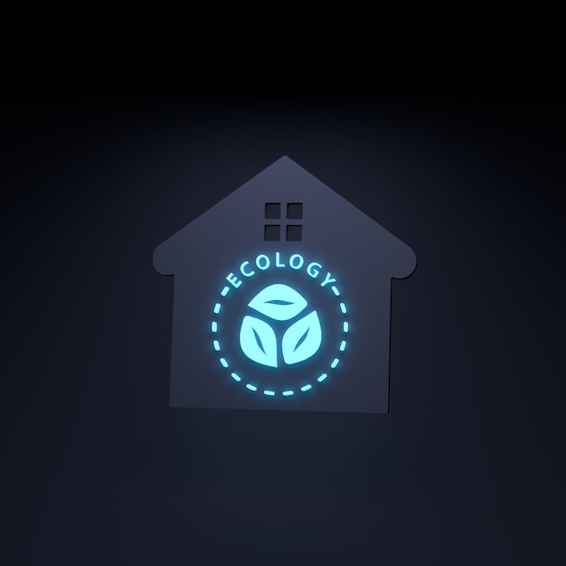 ECO Neon Icon Ecologie en behoud van de planeet 3d render