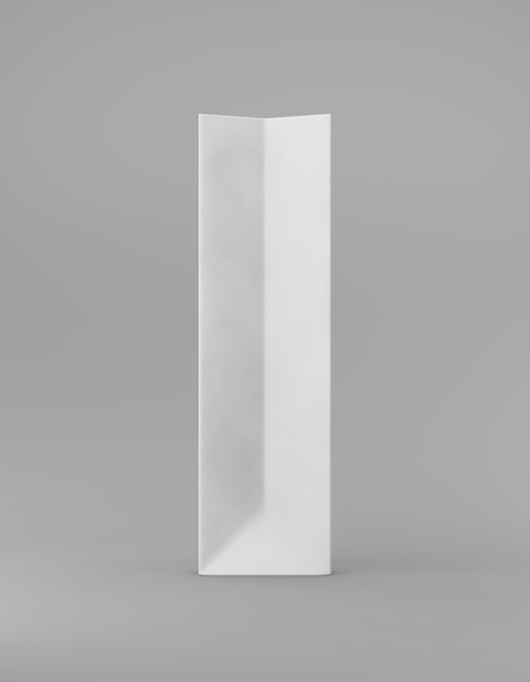Фото Эко упаковка макет мешок крафт-бумага сторона. высокий узкий белый шаблон на сером фоне рекламной рекламы. 3d рендеринг