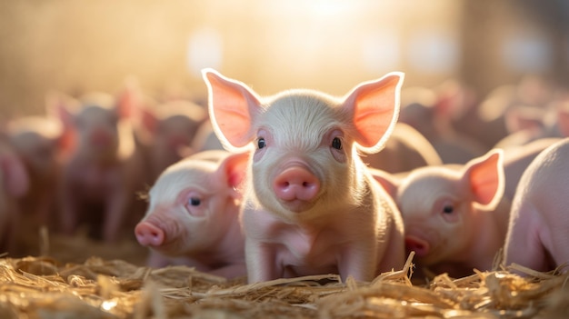 Eco pig and piglets at home farm Pigs at the factory