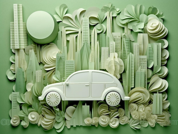 Eco-stad met eco-auto Groene stadsconcept Vectorillustratie van eco-stad Generatieve ai