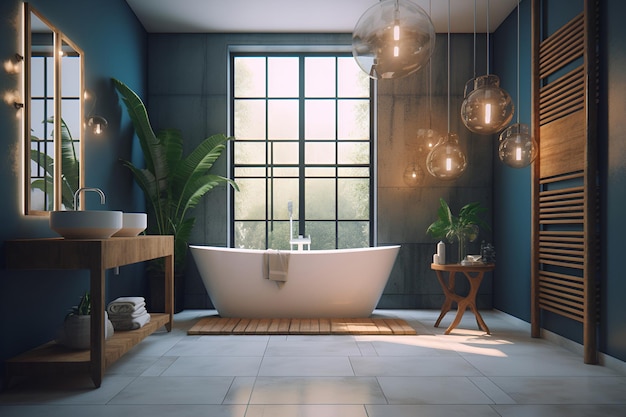 Eco-stijl interieur van badkamer in een modern huis