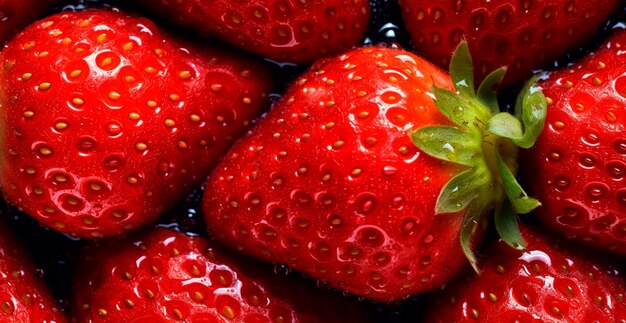 Eco strawberry macro of fresh organic natural berries fruit red background ai generated image