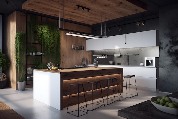 Eco style kitchen interior in modern house