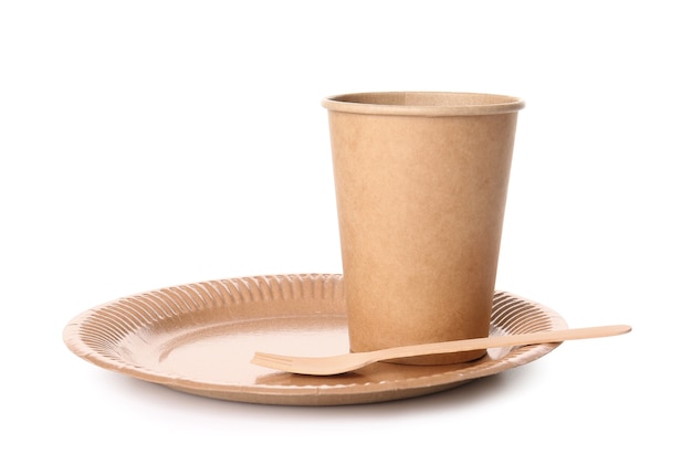 Eco tableware on white background