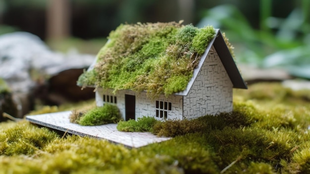 Eco-vriendelijk huis papier huis op mos in de tuin