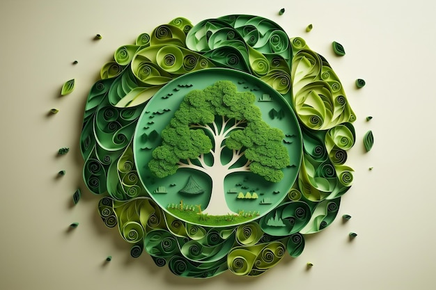Eco-vriendelijk PaperCut Recycling Icon in Groene Natuur Generatieve AI