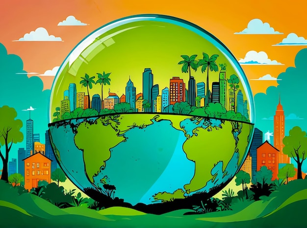 eco-vriendelijke wereld milieu en aarde dag concept glazen bol red de planeet