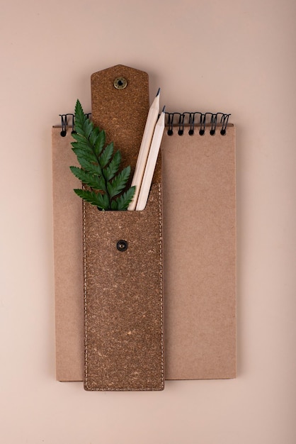 Eco wooden craft stationery sustainable life concept