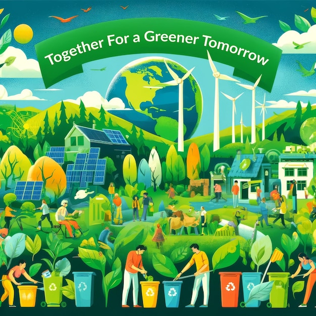Экоактивизм в прогрессе Общественная переработка и чистая энергия Баннер празднования Дня Земли