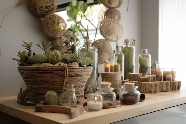 Ecochic decor with natural elements and recycled materials created with generative ai