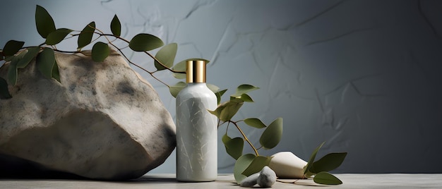 an ecochic eucalyptus oil on a grey stone background