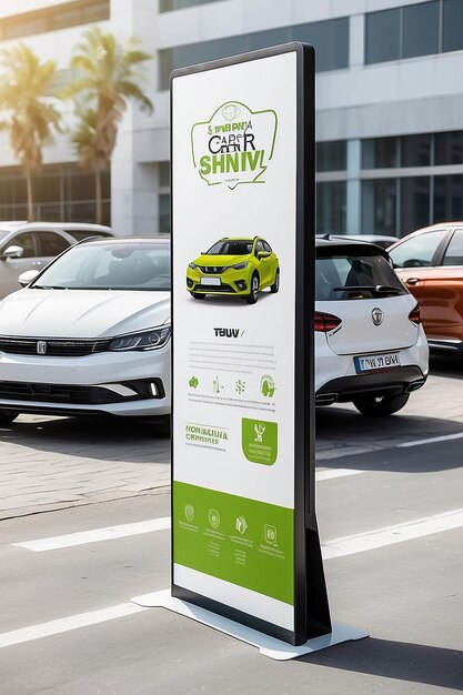 EcoFriendly Car Show Sustainability Features Signage Mockup with blank white empty space for placing your design