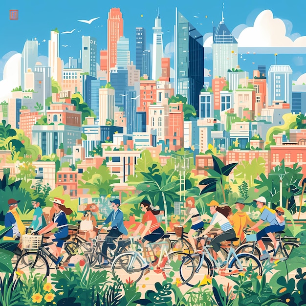Foto avventura in bicicletta in una città ecologica