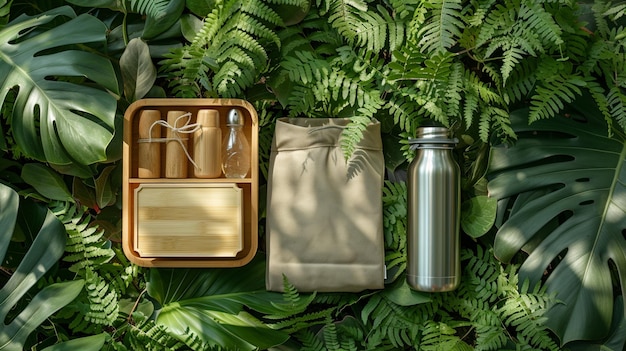 EcoFriendly Dining Essentials Flat Lay