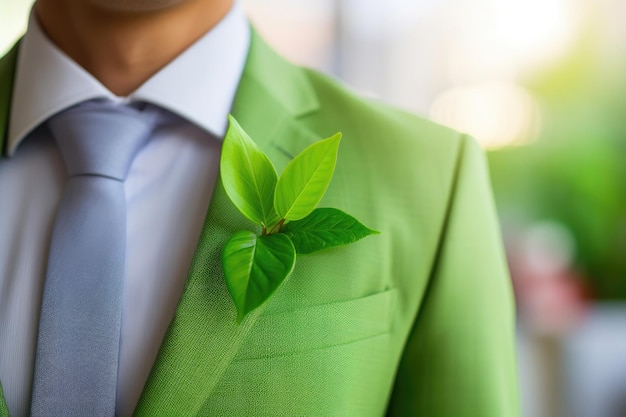 Foto ecofriendly elegance businessman met een green leaf touch