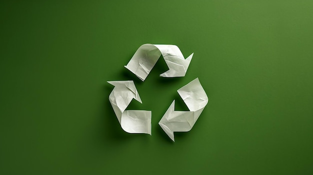 緑の白い紙で作られた環境に優しいエンブレム リサイクル シンボル