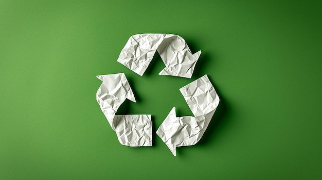 EcoFriendly Emblem Recycle Symbol Made of White Paper on Green