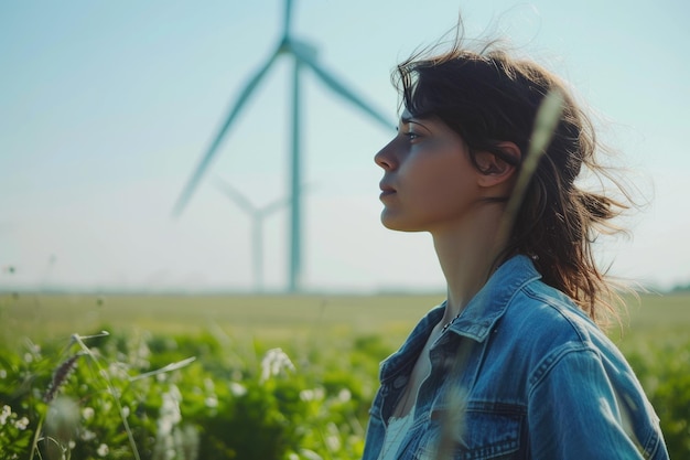 EcoFriendly Empowerment Woman and Wind Turbine