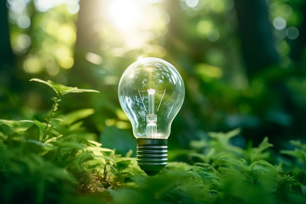 緑色の電球を使用した環境に優しいエネルギーのコンセプト