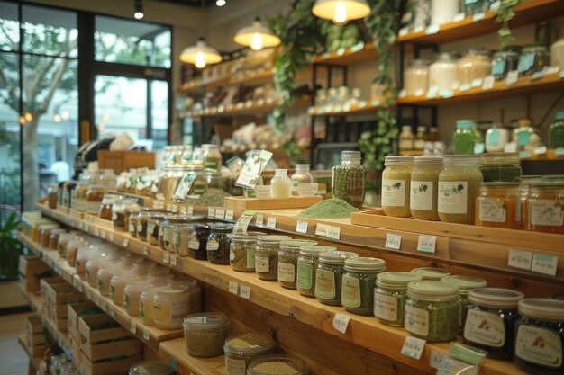 Photo ecofriendly gourmet store greeting customers with tasty fresh food supplies home decorations eco