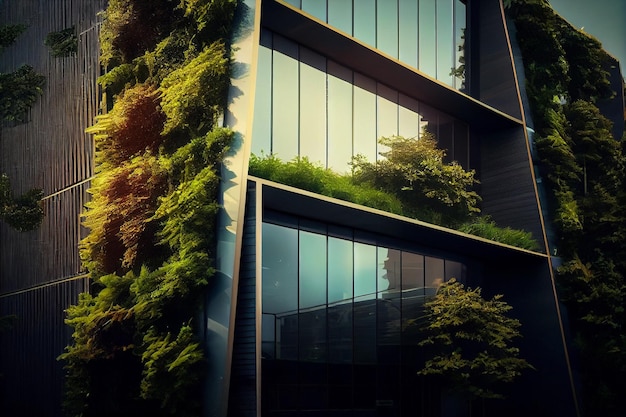 Экологически чистое зеленое здание с вертикальным садом для устойчивого генеративного искусственного интеллекта