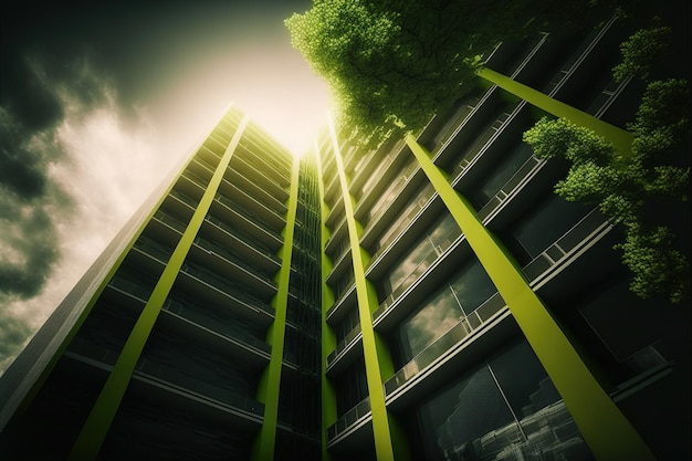 Ecofriendly green building with vertical garden design for sustainability