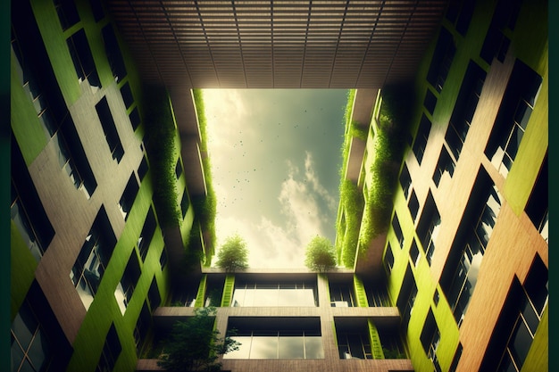 Ecofriendly green building with vertical garden design for sustainability