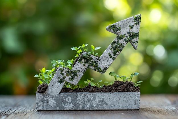 ecofriendly growth concrete arrow with greenery