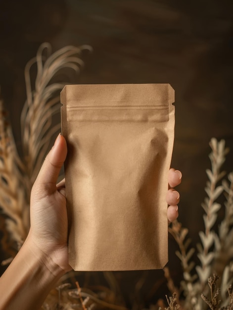 EcoFriendly Kraft Paper Pouch and White Packaging Bag Mockup in Natural Setting