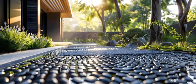 EcoFriendly Landscaping Solution Permeable DrivewayWalkway for Efficient Water Drainage Concept EcoFriendly Landscaping Permeable Driveway Efficient Water Drainage