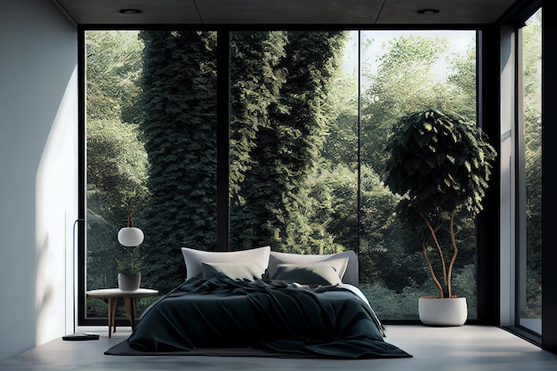 EcoFriendly Living 自然光と持続可能な家具を備えたベッドルーム Generative AI