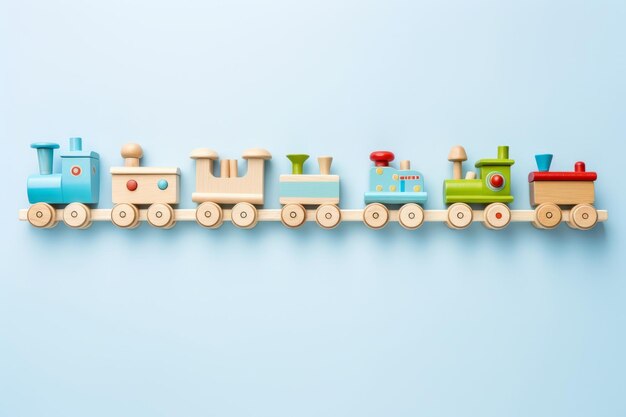 EcoFriendly Montessori Toys A Playful Train Ride on a Light Blue Background